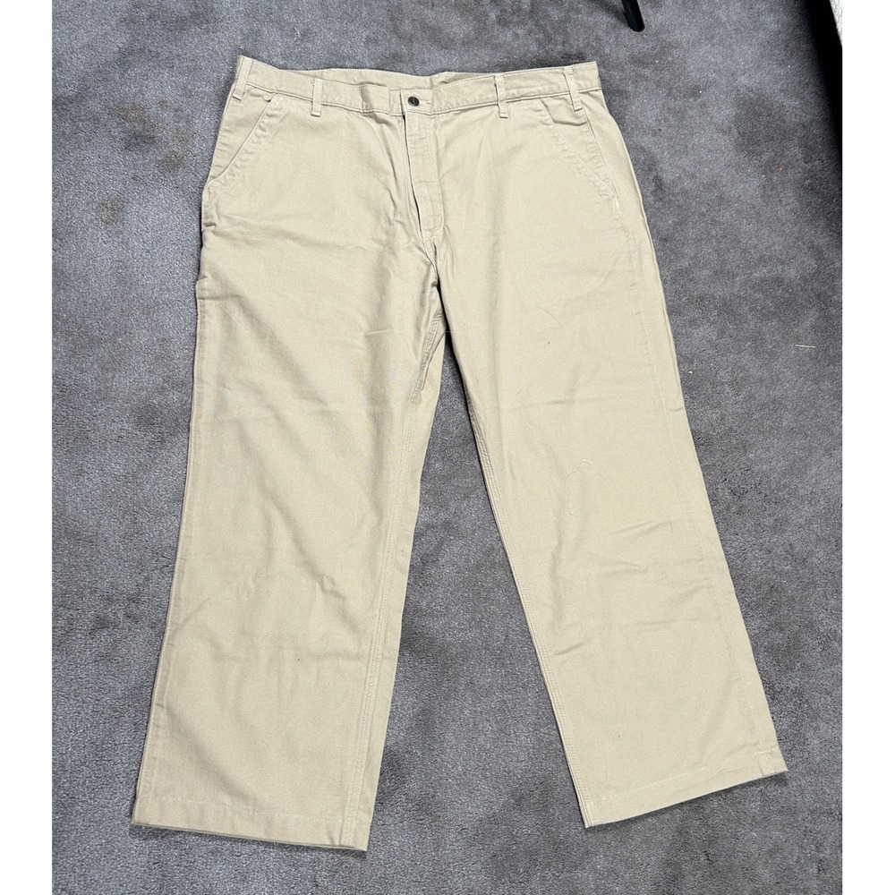Carhartt Canvas Work Pants Mens 42x30 Khaki Tan Solid B299 Relaxed‎ Fit Utility